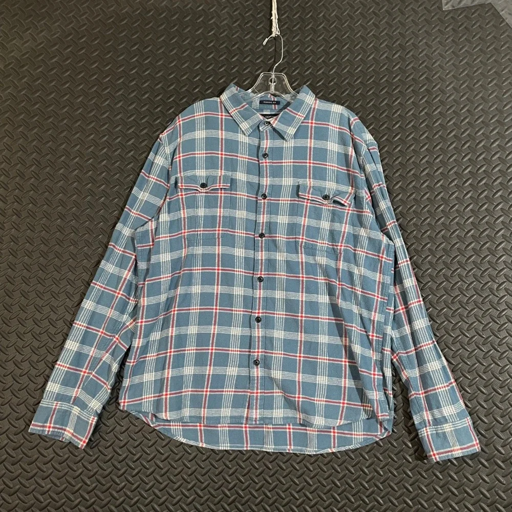 Lucky Brand Blue Plaid Classic Fit Button Up Shirt Men's‎ Size XL